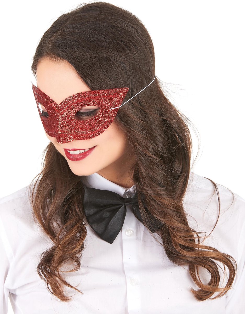 NINGBO PARTY SUPPLIES - Rood oogmasker met pailletten voor volwassenen - Maskers > Masquerade masker